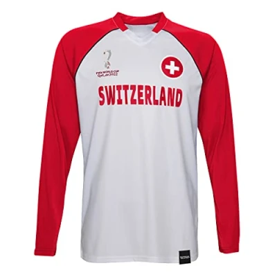 Image of FIFA Official World Cup 2022 Classic Long Sleeve, Men&#039;s, Switzerland, Small Red/White