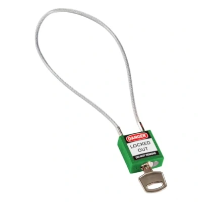 Image of Brady Compact Cable Padlock Lockout Tagout Security Lock Safety with Nylon Body and Sheathed Steel Keyed Differently 32mm x 35mm 16mm Length 400mm, Green