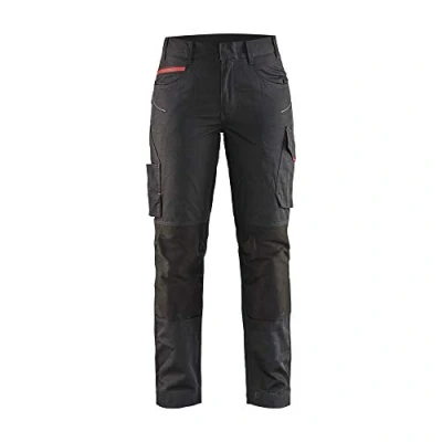 Image of Blaklader 719513309956D21 Women&#039;s Service Work Trousers with Stretch, Black/Red, Size D21