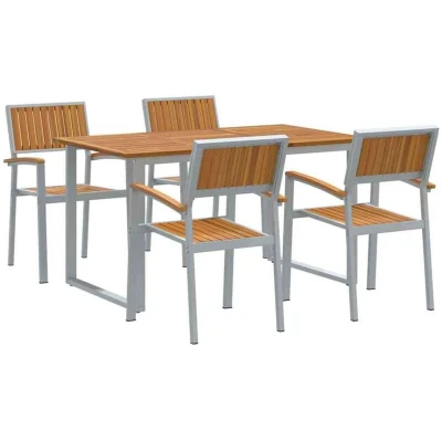 Image of vidaXL 5 Piece Garden Dining Set Grey Steel and Solid Wood Acacia