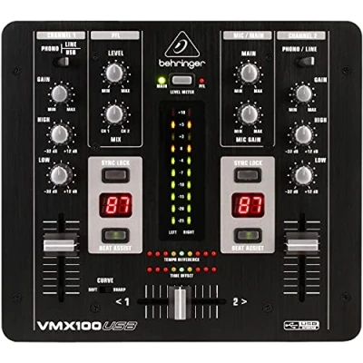 Image of Behringer PRO Mixer VMX100USB Professional 2 Channel DJ with USB/Audio Interface, BPM Counter and VCA Control, Compatible PC Mac
