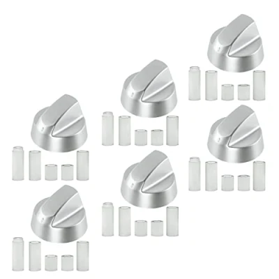 Image of Spares2go Control Knobs/Dials for Indesit Oven Cooker &amp; Hob (Pack of 6 + Adaptors, Silver)