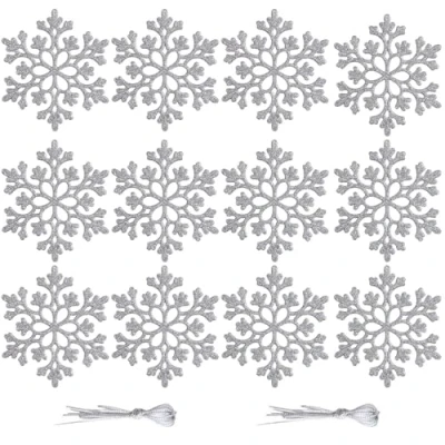 Image of 12 Pieces 10CM Glitter Snowflake, Snowflakes Ornaments, Christmas Decorations Hanging Xmas Pendant for Tree Party Decorations, Silver