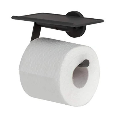 Image of Tiger Noon Toilet Roll Holder with Shelf, Black, 15 x 8.5 9.5 cm
