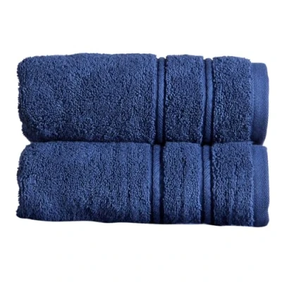 Image of Christy Antalya Hand Towels Set of 2 100% Turkish Cotton 600GSM Soft Plush Luxury Towel 50cm x 90cm Quick Dry Denim Blue