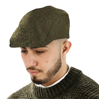 Image of TOSKATOK® Mens Plain Wool Blend Flat Cap Olive
