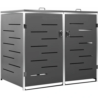 Image of vidaXL Double Wheelie Bin Shed 138x77.5x112.5 cm Stainless Steel