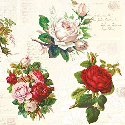 Image of 20 Napkins English Roses Vintage Flowers Craft Decoupage 33 x cm