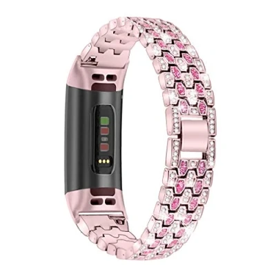 Image of GIMart Metal Strap Compatible for Fitbit Charge 4/Charge 3/3 SE Strap, Women Men Bling Rhinestone Stainless Steel Replacement Band Bracelet Wristband 3 Fitness Tracker