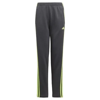 Image of adidas Unisex Kids Train Essentials AEROREADY 3 Stripes Regular Fit Pants, Carbon/Lucid Lemon, 15 16 Years