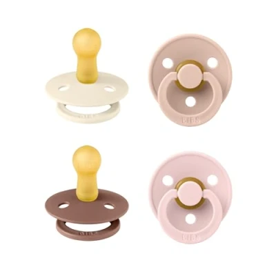 Image of BIBS Colour Soother 4 Pack, BPA Free Dummy Pacifier, Round Nipple. Natural Rubber Latex, Made in Denmark, Size 1 (0 6 Months), Vanilla Mix