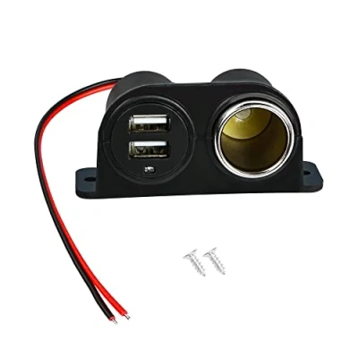 Image of RIIEYOCA 12v USB Cigarette Lighter Outlet, Splitter with Dual Power Outlet and LED Light, for Car, Truck, RV, phone, Port, etc