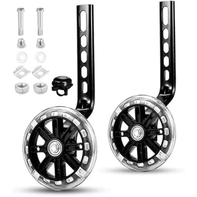 Image of Bike Stabilisers for childs Bikes Equipped with Flashing Quiet Wheels Compatible 12 14 16 18 20 Inch Kids&#039; Variable Bicycles &amp; Single Speed Bikes，Black