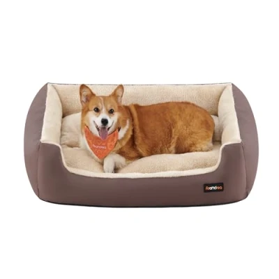 Image of Feandrea Dog Bed Large Washable, Soft Cosy Grey Sofa Puppy for Medium Dogs, Removable Reversible Cushion Beds Pet Bed, 85 x 65 21 cm, Brown PGW04Z