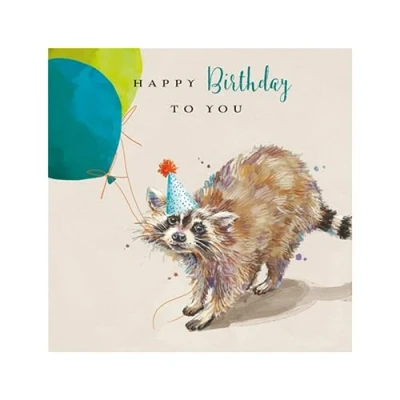 Image of Racoon Ready to Party Happy Birthday Greeting Card The Wildlife Range Cards II1316
