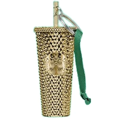 Image of Starbucks Gold Cup Ornament Key Chain Bling Fall Winter Holiday Christmas 2022, Gold, S