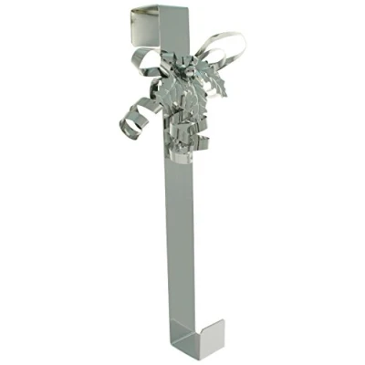 Image of WeRChristmas 38 cm 1 Piece Metal Wreath Hanger with Curly Bow and Shiny Finish Christmas Decoration, Silver