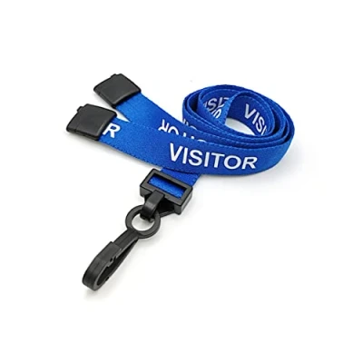 Image of EasyBadge 100 x Blue Visitor Lanyards with Plastic J Clips and Safety Breakaways