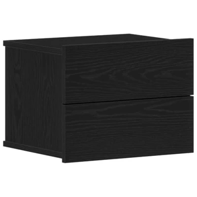 Image of vidaXL black oak engineered wood bedside cabinet/table sleek, modern design with two spacious drawers for bedroom storage and decor, compact 40x30x30cm, matte finish
