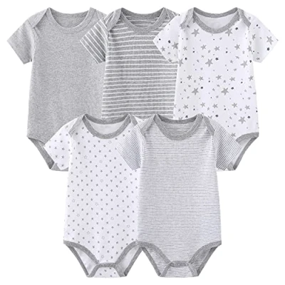 Image of Chamie Baby Bodysuit Cotton Short Sleeve Vests for Newborn 5 Pack One Piece Suit Boy and Girl 0 12 Months