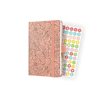 Image of SIGEL J4352 Jolie Weekly planner 2024, Rose Monstera, 9,5 x 15 cm, hardcover, 174 pages, rose, Black