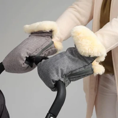 Image of Naturally Sheepskins Handmuffs Weatherproof Fleece Lined with Merino Lambskin Cuff (Linear Charcoal)