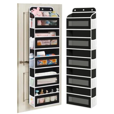 Image of KYEVIS Over The Door Organizer Storage 2 Pack, 5 Shelves Hanging with 10 Mesh Pockets, Behind Ideal for Newborn, Nursery, and Baby Essentials Daily Use（Black）