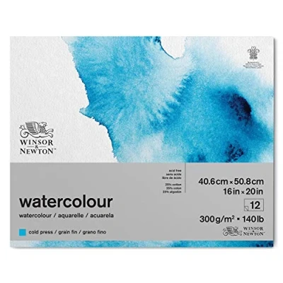 Image of Winsor and Newton Watercolour Paper Pad, 40.6 x 50.8 cm, 12 Sheets, 300 g/m�, Glue Bound, Cold Pressed, Acid , Mixture of 25 Percent Cotton Cellulose Fibres, Natural White
