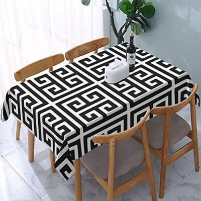 Image of EgoMed Tablecloths,Washable Table Cloth for Kitchen Dining Room Decor Outdoor Party 137X183 CM Black And White Greek Key
