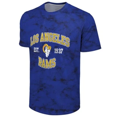 Image of FOCO NFL Men&#039;s Officially Licensed Established Wordmark Camo Performance Throwback Team Color Crewneck T Shirt, Los Angeles Rams Blue, S