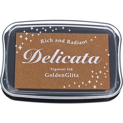 Image of Tsukineko Delicata Ink Pad for Stamping Gold, Golden Glitz Large Water based Archival resistant