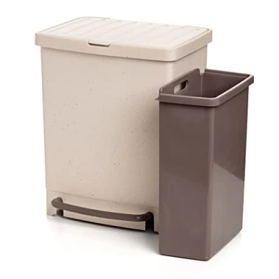 Image of TATAY Recycling Bin 17L + 8L, 25L Total Capacity, with Pedal, 8L Separate bucket, Polypropylene, BPA Free, 100% recycled materials, Beige Colour. Measures: 33.5 x 31 42cm