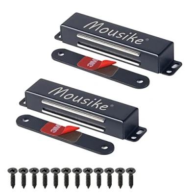 Image of Mousike Magnetic Door Catch Heavy Duty 40KG Stainless Steel Magnets with Strong for Kitchen Cupboard Wardrobe Closet Cabinet Latch (Black 2 Pack)