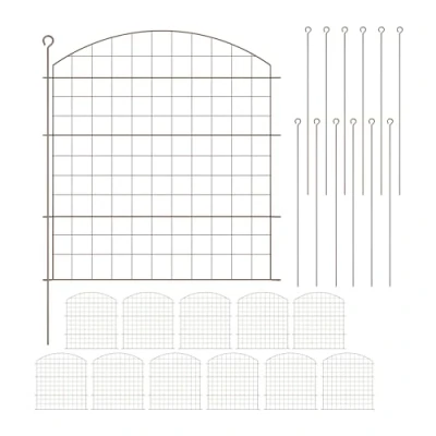 Image of Relaxdays Garden Fence, 5 Border Panels for Pond, HxW: 78 x 75 cm each, Arch, Metal, Lawn &amp; Bed Edging, Push In, Brown, Steel