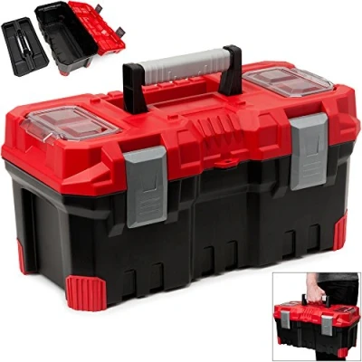 Image of DEUBA® 19 Inch Lockable Toolbox Sturdy Plastic Storage Chest Tool Organiser with Carry Handle 490x260x240mm Home Garage DIY Robust Heavy Duty Box