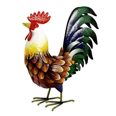 Image of Primus Farmyard Metal Rooster Garden Ornament Sculpture Gift, Hand Painted, 35 x 44 16cm
