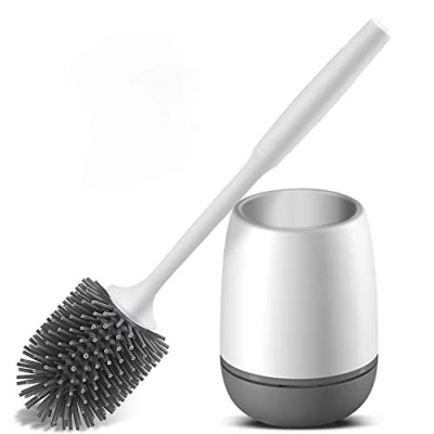 Image of Juliyeh Set Soft Silicone Toilet Cleaning Brush &amp; Quick Drying Holder Kit, White, one Size