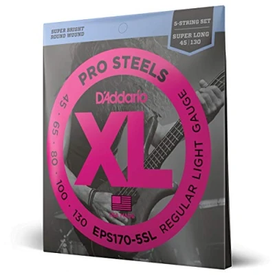 Image of D&#039;Addario XL ProSteels Bass Guitar Strings EPS170 5SL 5 String Super Long Scale Regular Light, 45 130