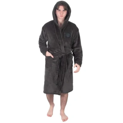 Image of Manchester United FC Official Gift Mens Fleece Dressing Gown Robe Grey XL