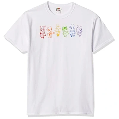 Image of Nintendo Men&#039;s Animal Crossing Rainbow Lineup T Shirt, White, S