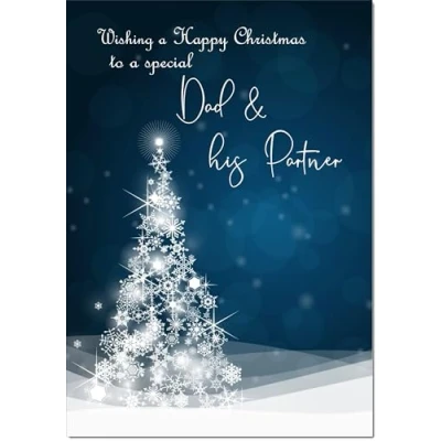 Image of doodlecards Dad and Partner Christmas Card Blue Contemporary Tree Large A4 Size for &amp; with Plain Envelope