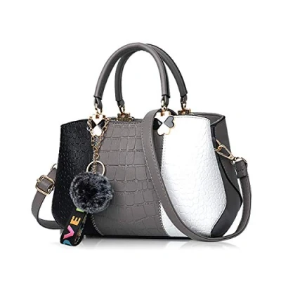 Image of NICOLE &amp; DORIS 2024 New Handbags for Women Fashion Ladies Shoulder Bags Designer Top Handle Bag with Pompom Dark Gray