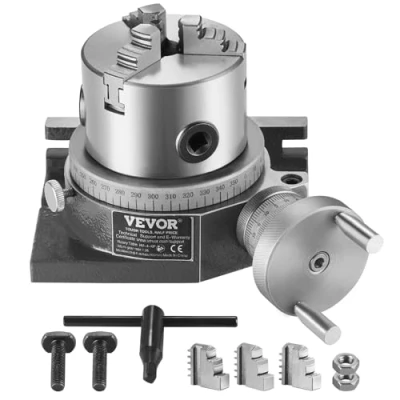 Image of VEVOR Rotary Table for Milling Machines, 100 mm, Horizontal Vertical Model Precision Table, with 80 mm 3 Jaw Chuck M10 T Bolts Nuts, Engineering Indexing Tools