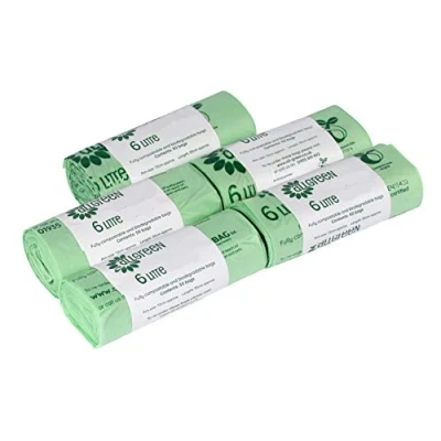 Image of 6 Litre x 250 All Green Bags Compostable Kitchen Caddy Liner Food Waste Bin Liners EN 13432 6L with Composting Guide
