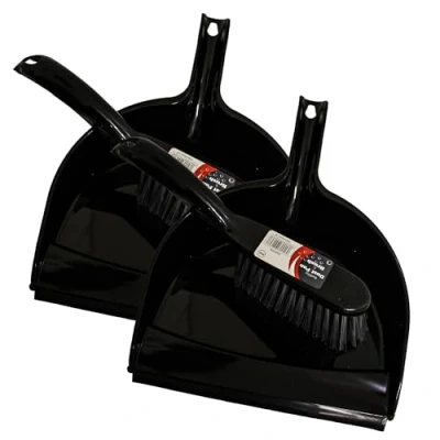 Image of KMJ Black Dustpan and Brush Sets 2 Pack, Portable Cleaning Durable Bristles &amp; Easy Sweep with Rubber Blade Lightweight Broom Set Compact Storage Pan