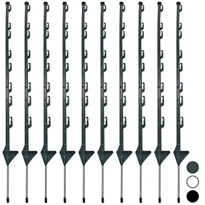 Image of Woodside 10 x Green 4ft Tall Electric Fencing Fence Posts Stakes Poles 4 Foot Horse Paddock