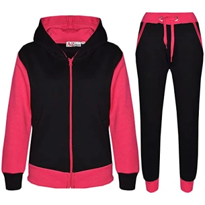 Image of A2Z 4 Kids Girls Boys Tracksuit Plain Camouflage Contrast Fleece Hooded Top With Bottom Joggers Suit T.S 101 Pink 13