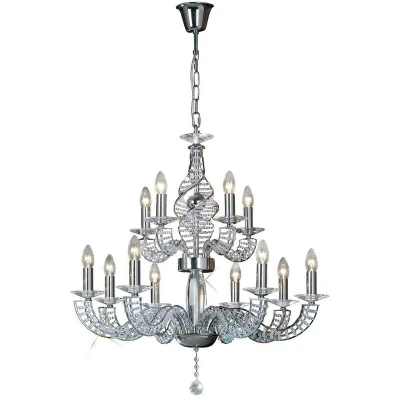 Image of Santo Pendant 2 Tier 12 Light E14 Polished Chrome/Crystal