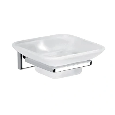 Image of Gedy Colorado Soap Dish, Stainless Steel, Cromall and Frosted Glass, Chrome Plated