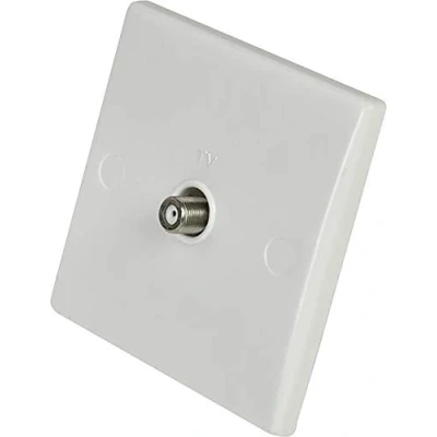 Image of Wall Coax Outlet in White with Curved Edge Ideal for Satellite System Connections